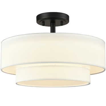 Claxy Black Semi Flush Mount LED Ceiling Light with Dual Drum Fabric Shade