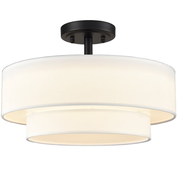 Claxy Black Semi Flush Mount LED Ceiling Light with Dual Drum Fabric Shade