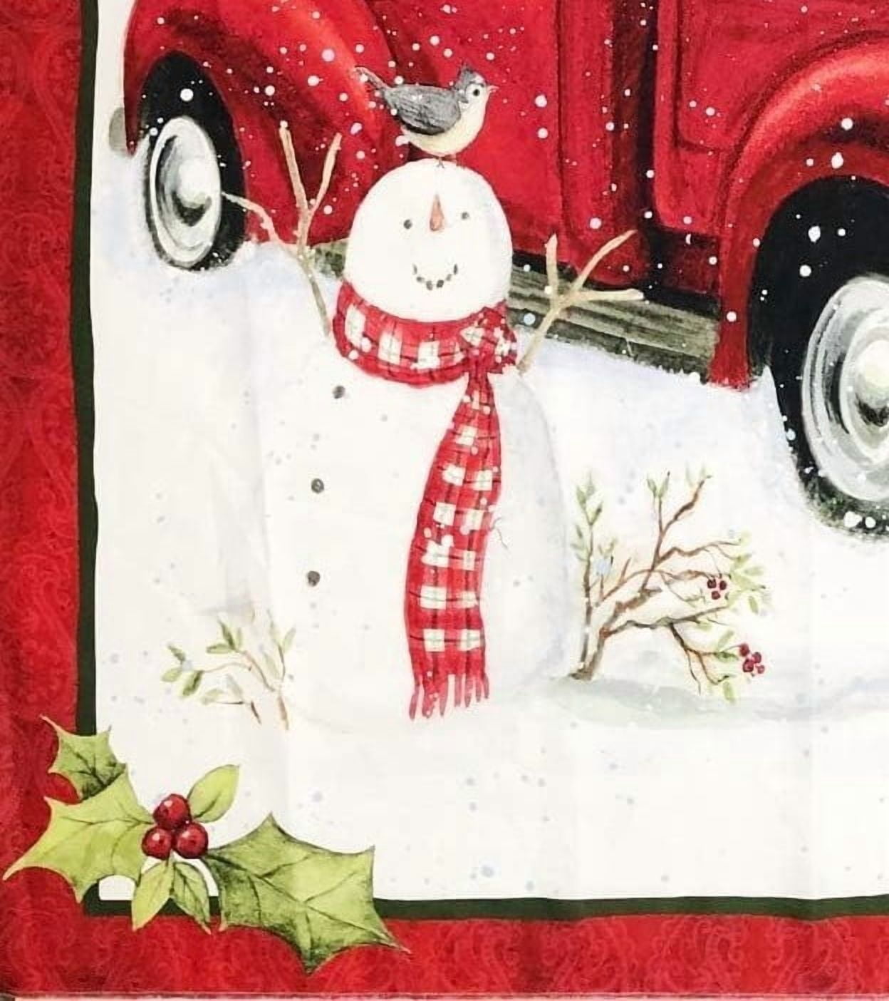 1 Panel - Christmas Fun Snowman & Classic Red Pick Up Truck Susan Winget Cotton Fabric Panel (Great for Quilting, Sewing, Craft Projects, Wall Hangings, and More) 36" X 44"