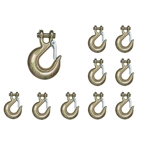 

10 Pack Heavy Duty G70 3/8 Clevis Slip Hook w/ Safety Latch Flatbed Truck Trailer Transport Tow Chain Hook 6600 lbs WLL