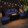 thumbnail image 1 of Costway 5 PCS Patio Furniture Set Heavy-duty Frame Rattan Sofa Set with 60,000 BTU Firepit Table Navy, 1 of 10