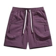 thumbnail image 4 of Enjoytime Casual Men's Shorts Loose Solid Color Drawstring Outdoor Workout Plus Size Shorts with Elastic Waist and Zipper Pockets Purple L, 4 of 6