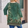 thumbnail image 3 of WTOBBY Women's Plus Size Floral Print 3/4 Sleeve Round Neck Tunic Top Loose Fit Tee for Full Figure Comfort and Fall Seasonal Fashion,Dark Green 2XL, 3 of 5