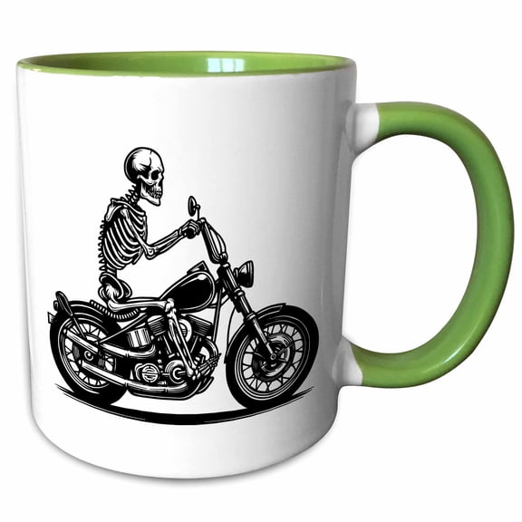 3drose, Skeleton Riding a Motorcycle, 11oz Two-tone Green Mug