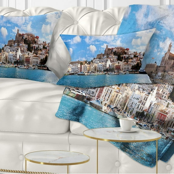 Designart Panorama of Ibiza Spain - Cityscape Photo Throw Pillow - 12x20