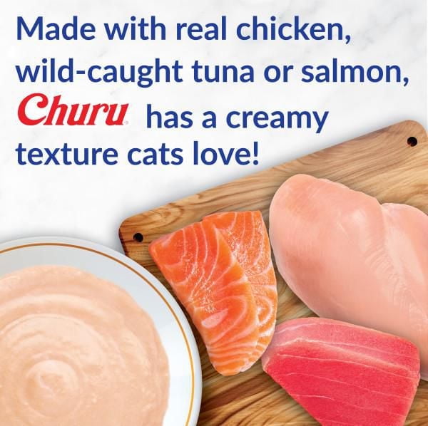 INABA Churu Cat Treats, Grain-Free Lickable Creamy Purée with Vitamin E - Tuna with Scallop Recipe, 4 tubes 56g (4x14g)