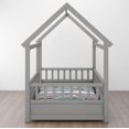 thumbnail image 5 of Oufan Twin Size House Floor Bed,Wooden Montessori Bed with House Roof Frame and Fence Guardrails,Twin Bed Frame for Boys, Girls, Gray, 5 of 10