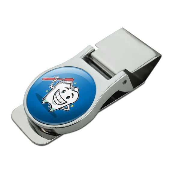 Happy Tooth Toothbrush Dentist Satin Chrome Plated Metal Money Clip