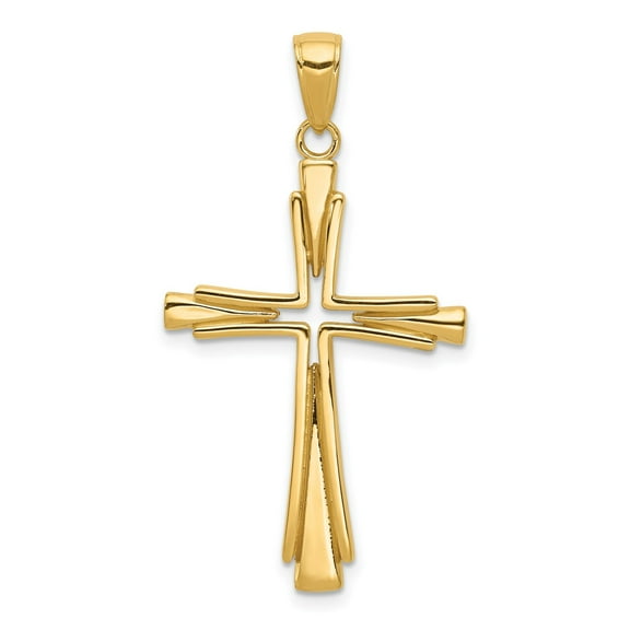 10k Solid Yellow Gold Cross Pendant Necklace for Men and Women with Polished Dimensional Design Religious Jewelry Symbol for Daily Spiritual Wear