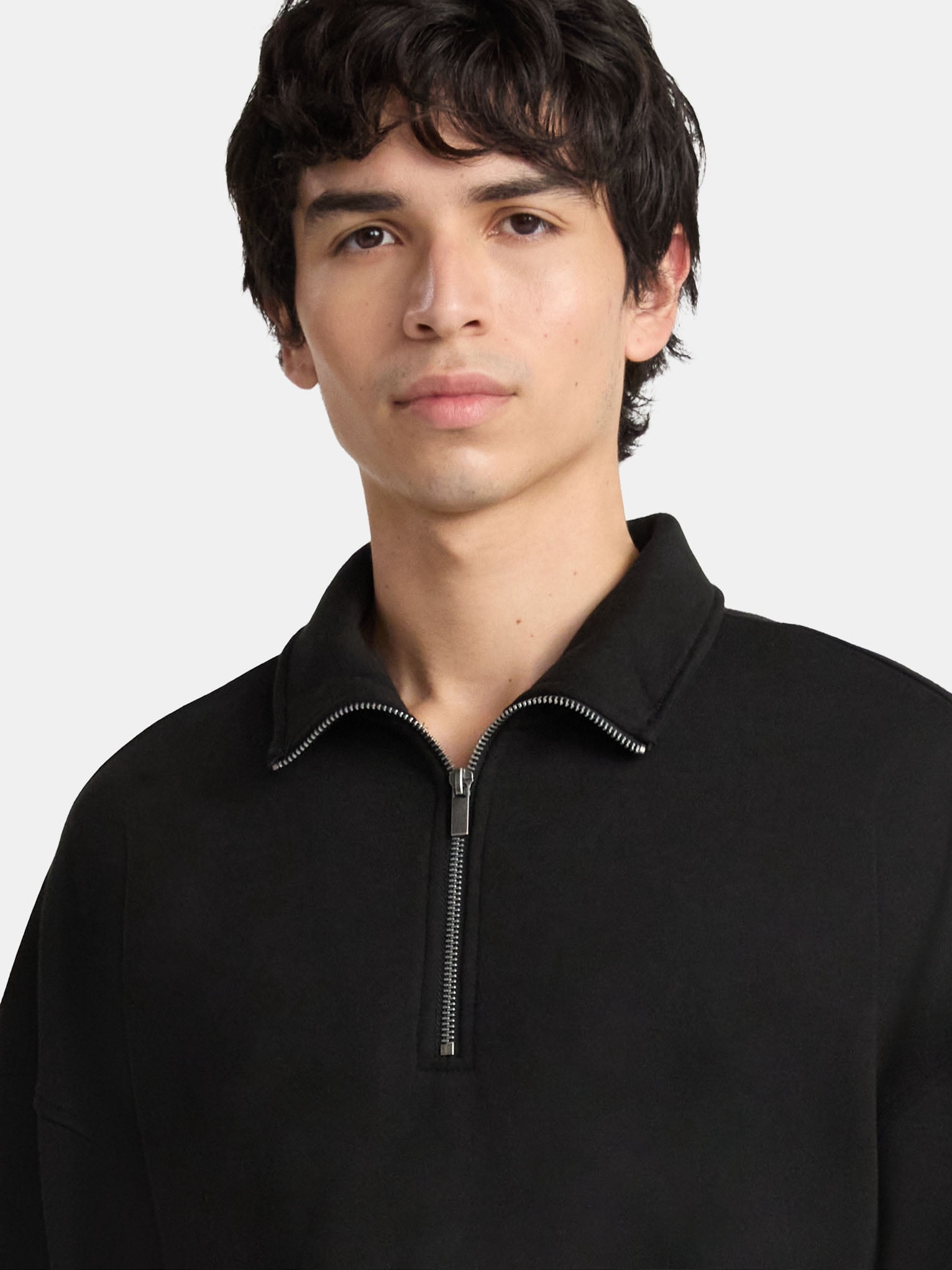 No Boundaries Oversized Quarter Zip Pullover with Long Sleeves, Men's & Big Men's