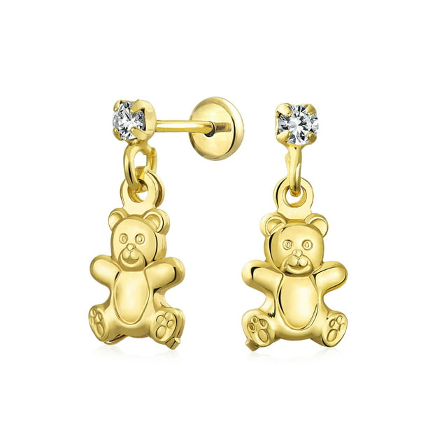 Teddy Bear Animal Lover Dangle Earrings CZ Stud Gold Plated - Walmart.com