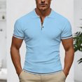 thumbnail image 3 of ZCFZJW Collared Muscle T-Shirts Men Slim Fit Textured Knit Athletic Workout Tees Shirts Short Sleeve 1/4 Button Down Shirts Casual Stylish Tshirt Tops Light Blue XL, 3 of 9