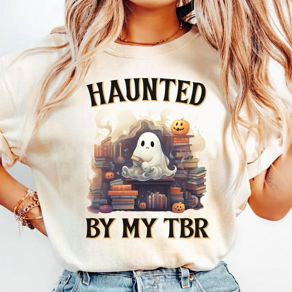 Haunted by My TBR Shirt, Halloween Reading Tee, Book Lover Gift, Spooky Shirt for Readers, Ghost Reading Books Tee, Funny Reading Shirt