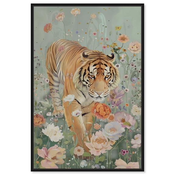 Tiger Spring Canvas Vintage Animal Art by Art Remedy, Black Frame, 10" x 15"
