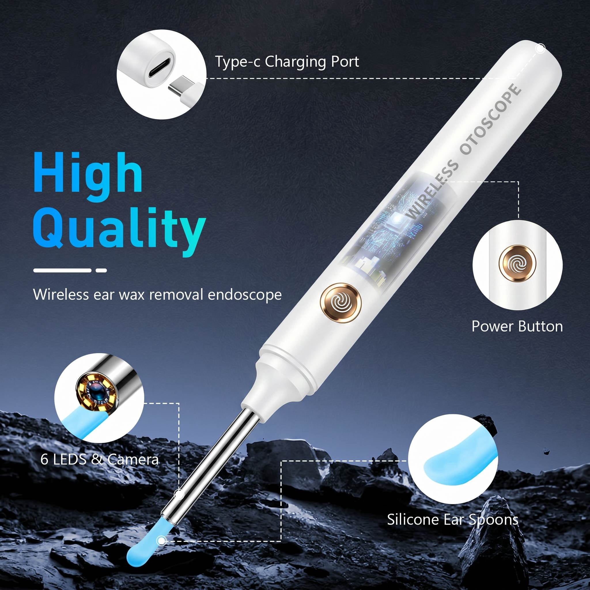 Ear Wax Removal Tool Camera - detects motiond Wireless Ear Cleaner with Camera - 1080P Otoscope with 6 Ear Spoon - Ear Ear Cleaning Kit for iPhone & Android Phones