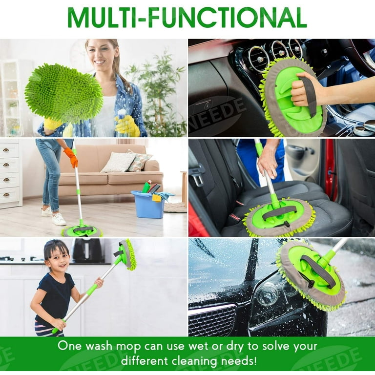 2 In 1 Chenille Microfiber Car Wash Mop Mitt With Aluminum Alloy Long  Handle, Adjustable Car Wash Scratch Free Cleaning Tool Dust Brush