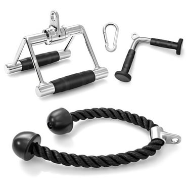 Spaco 3-Piece Cable Machine Attachment Set for Home Gym, Non-Slip Soft Rubber Grip Cable Machine Attachments Triceps Rope Double D Row Handle Pull Down Bar Straight Bar Exercise