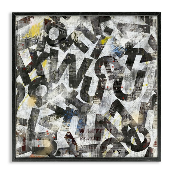 Stupell Industries Mixed Letters Abstraction Abstract Painting Black Framed Art Print Wall Art, 12 x 12