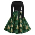 thumbnail image 4 of Christmas Dresses for Women Women's Fashion Round Casual Slim Fit Christmas Print Large Swing Long Sleeve Dress for Holiday Party,Army Green,L, 4 of 5