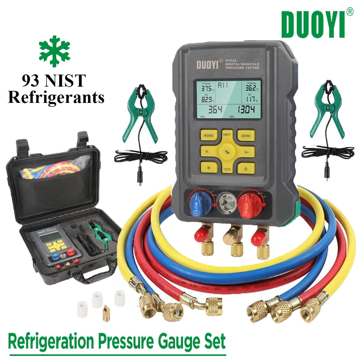 DUOYI Digital Manifold Gauge Kit 93 Types Refrigeration Air