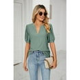 thumbnail image 5 of XCHQRTI Pleated Puff Sleeve Shirt Women's V Neck Solid Color Tops Summer Hollow Tunic Dressy Blouse, 5 of 9