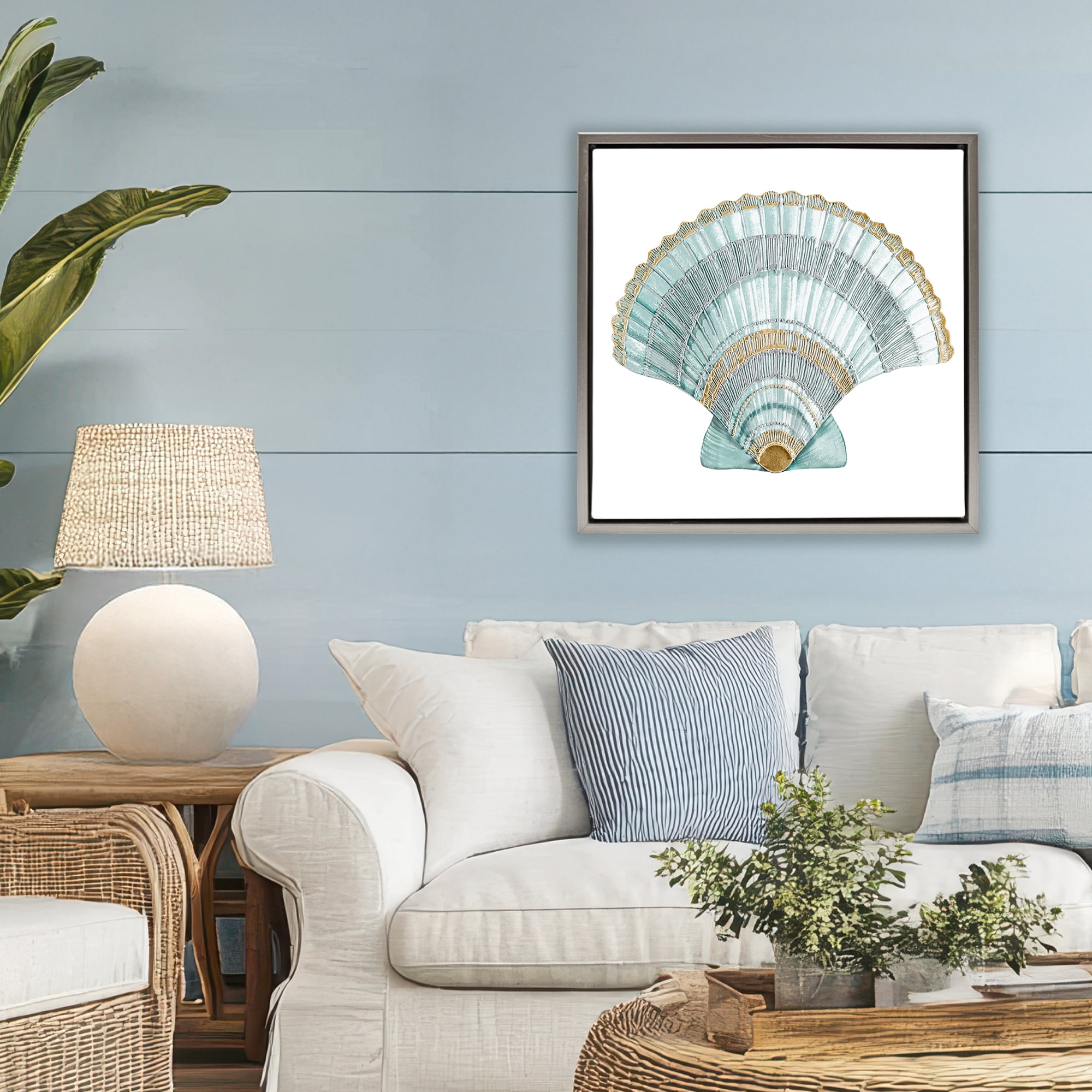 Stupell Industries Regal Shells Scallop Gray Framed Floater Canvas Wall Art, design by Lorenzo Collective
