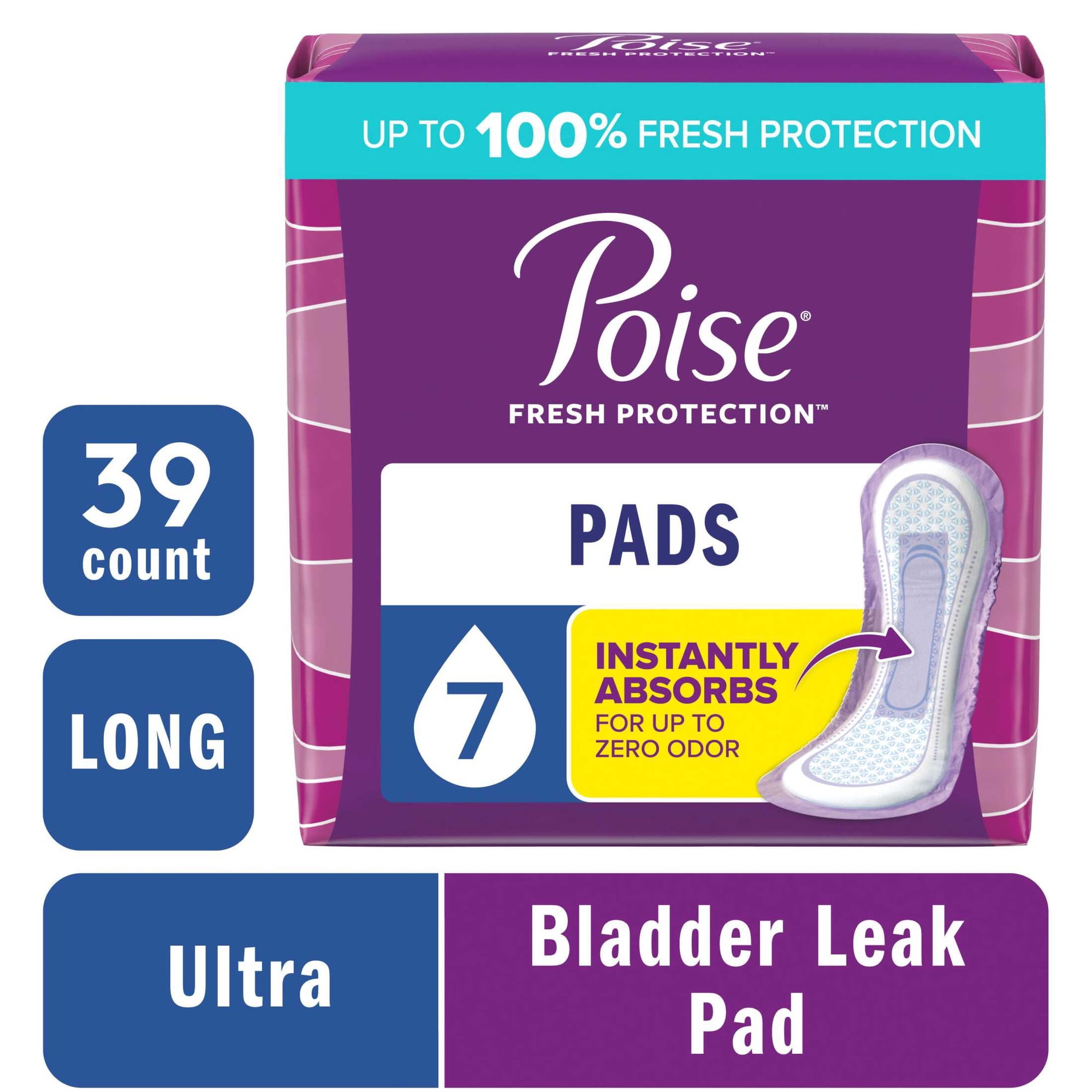 Poise Women's Incontinence Pads, Ultra Absorbency, Long Length (39 Count)