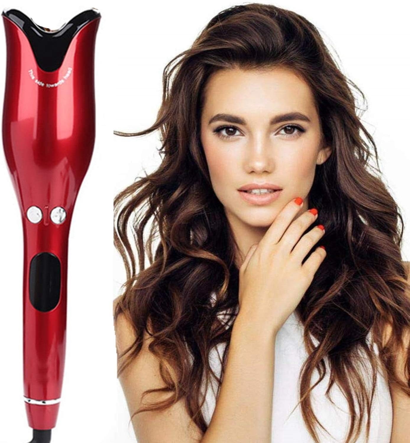 Multi-Function LCD Automatic Hair Curler Spin Curl 1 Inch Iron Curling Air Wand Styling Salon Tool Tourmaline Ceramic Heater (Red)