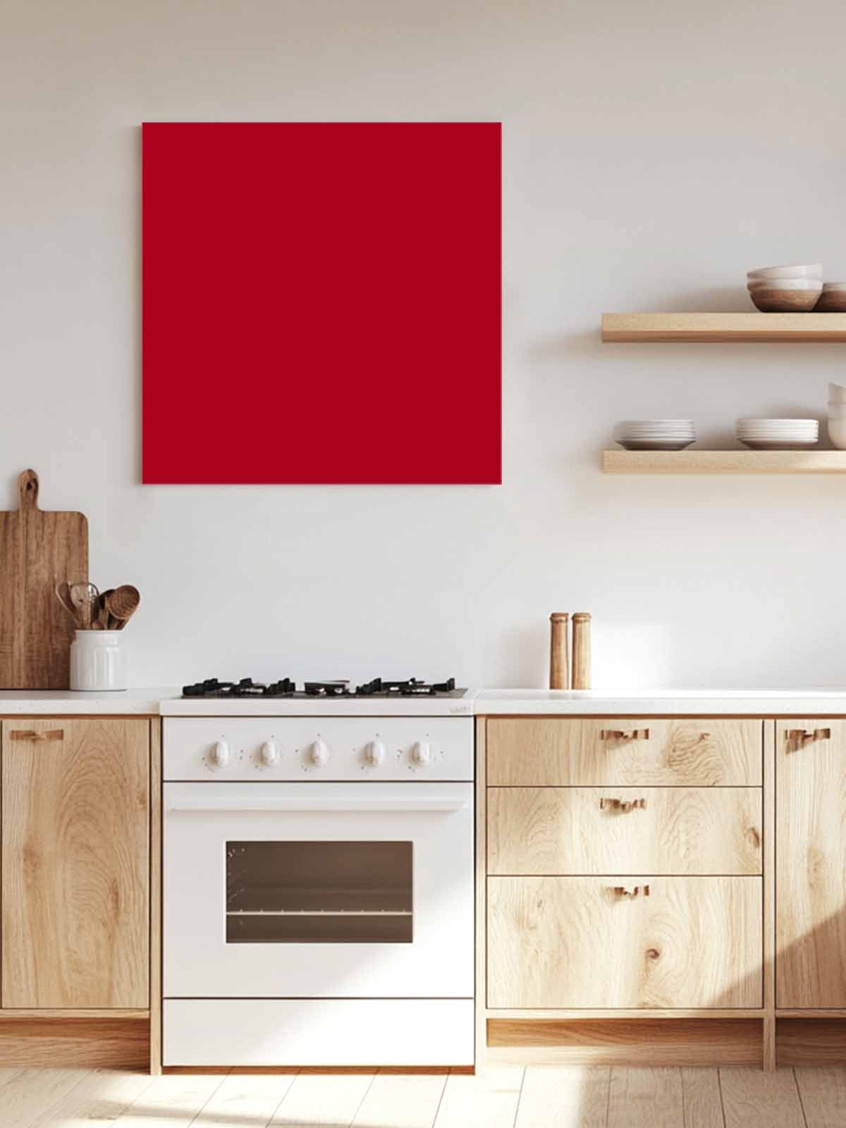 Solid Color Canvas Wall Art, Red Framed Wall Decor Modern Artwork Prints Painting for Living Room, Bedroom, Kitchen & Cafe Decor 16x16 Inch