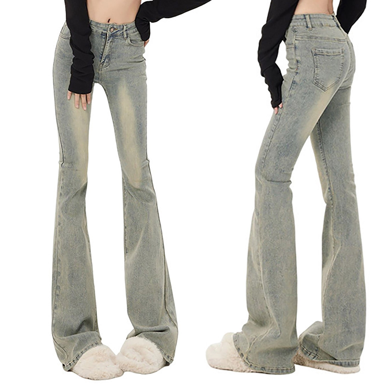 EMMIOL Women's Y2K Vintage Flare Jeans 90s Mid Rise Bootcut Denim