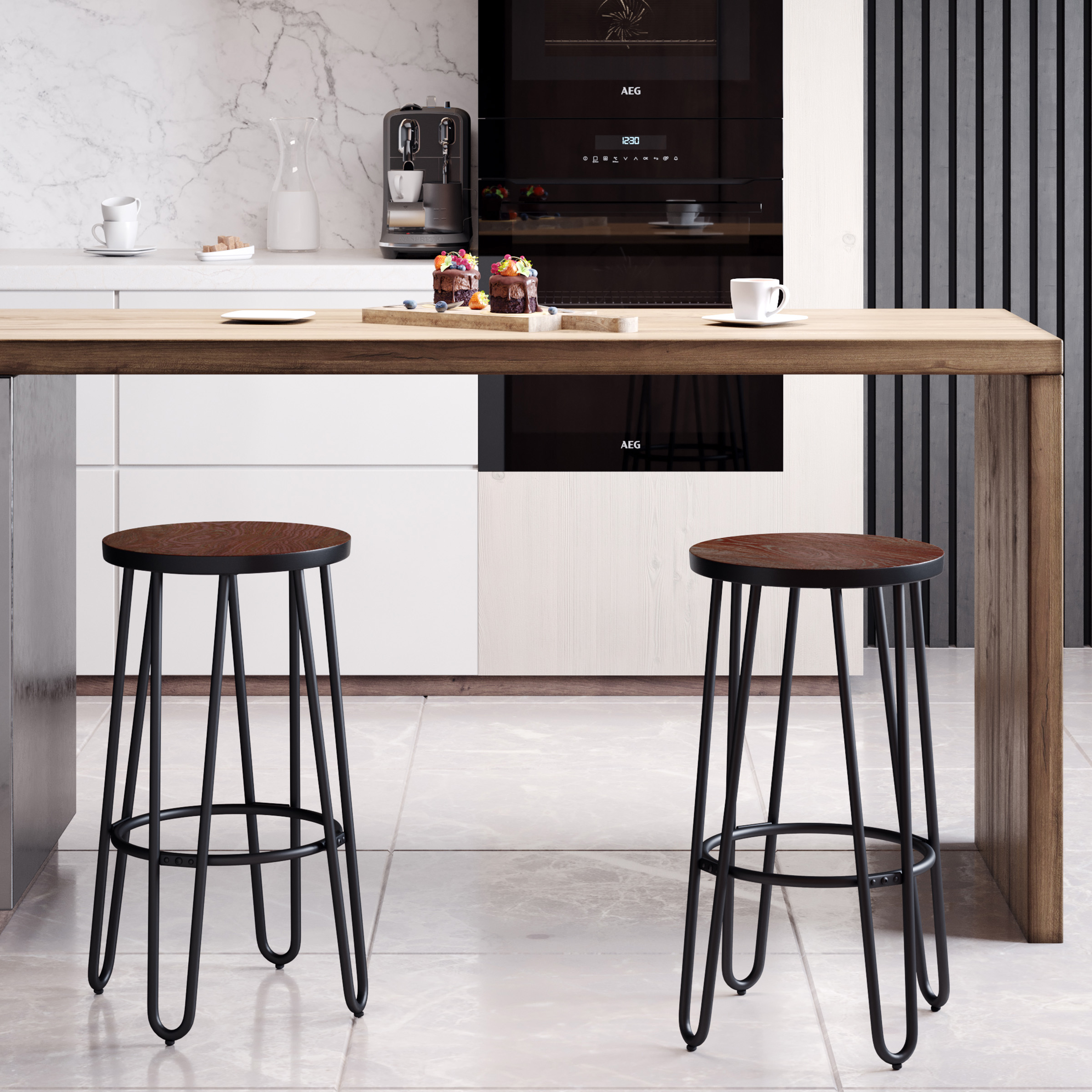 Lavish Home Set of Two 24-Inch Backless Bar Stools with Hairpin Legs