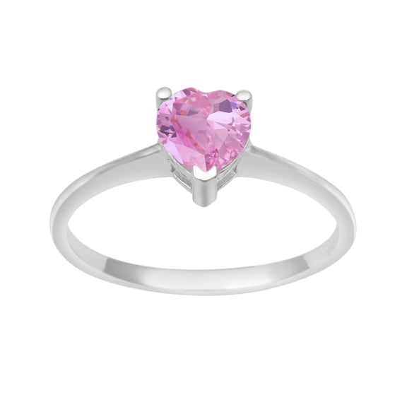 925 Sterling Silver 5 MM Heart Shape Pink CZ Solitaire Women Valentines Day Gifts Ring