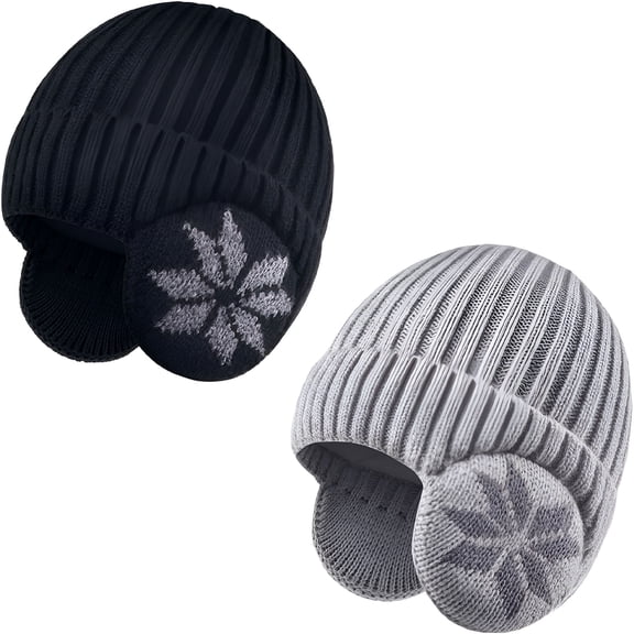 TELOLY 2 Pack Kids Beanie Winter Hat for 3-10 Years Cute Warm Fleece Lined with Ear Flaps for Boys and Girls Winter Hat with Ear Flaps