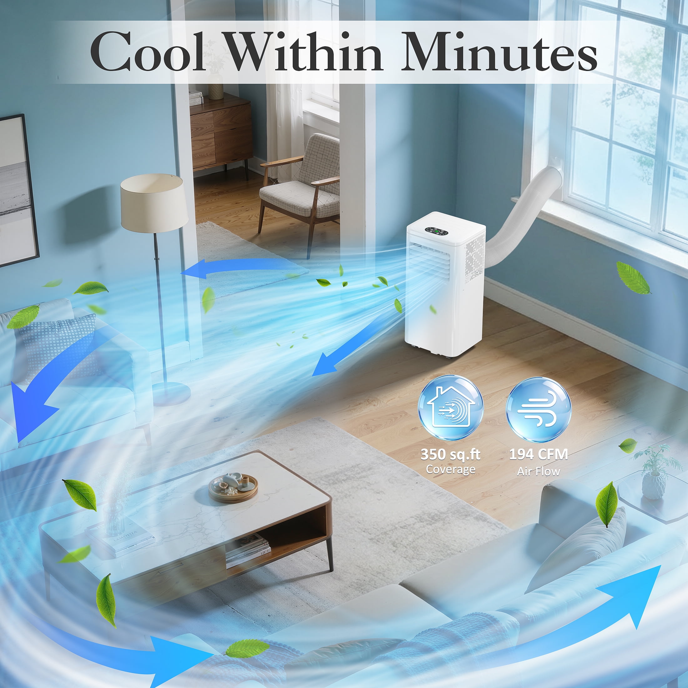 LifePlus WiFi Enabled Portable Air Conditioner 10000BTU Ashrae (6000BTU) Indoor Room AC Unit Dehumidifier Window Kit Remote Control Easy&Efficient Bedroom