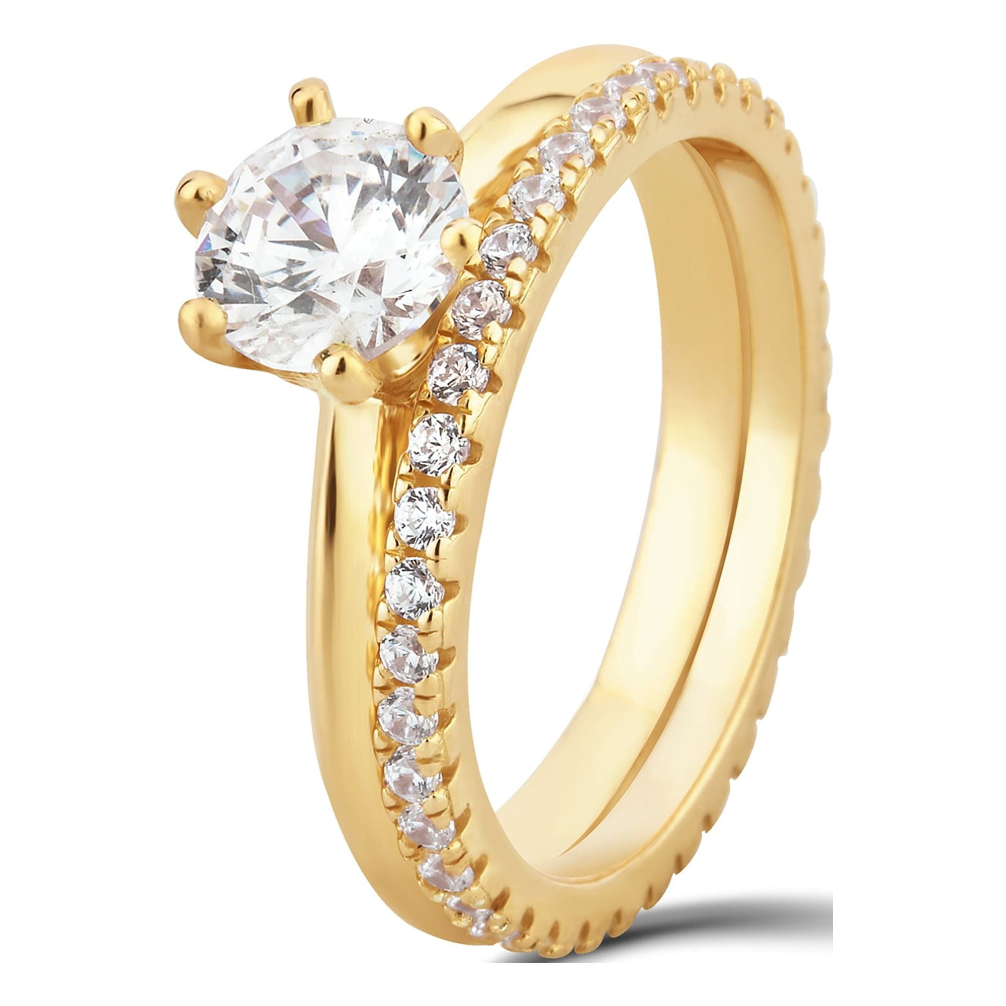 Arista 2.88 ct Round Swarovski Diamond Solitaire Bridal Set in Yellow Plated Sterling Silver