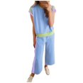 thumbnail image 1 of WILLBEST Tenues d'Été pour Femmes Ensemble 2 Pcs Décontracté Manches Courtes Hauts à Enfiler Pantalons Larges Ensemble de Survêtement, 1 of 8