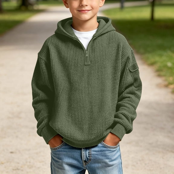 Kids Boys Girls Warm Zipper Hoodie With Pocket Sports Long Sleeve Winter Hooded Solid Sweatshirt