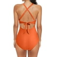 thumbnail image 3 of Sngxgn Women's Swimsuits Ruched Bathing Suit Tummy Control Back Tie(Orange,XL), 3 of 4