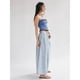 thumbnail image 5 of Pantalones Vaqueros Anchos para Mujer, Holgados, con Cintura Elástica, Botones, Estilo Boyfriend, Informales, Sueltos, con Bolsillos. Azul L, 5 of 9