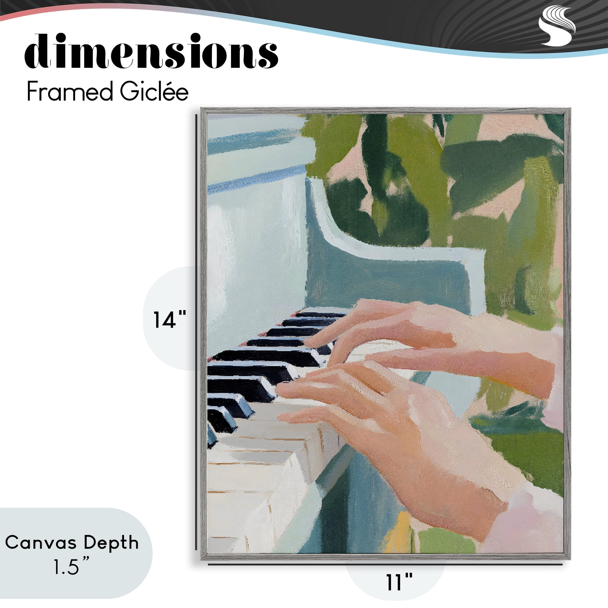 Stupell Industries Piano Hands in Sunlit Space Gray Framed Giclee Art, design by The Prints Vibe