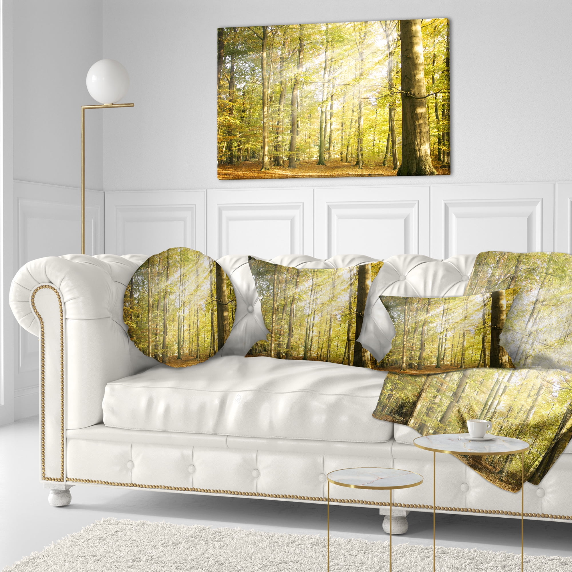 Designart Sun Rays Hitting Forest - Landscape Photography Throw Pillow - 12x20