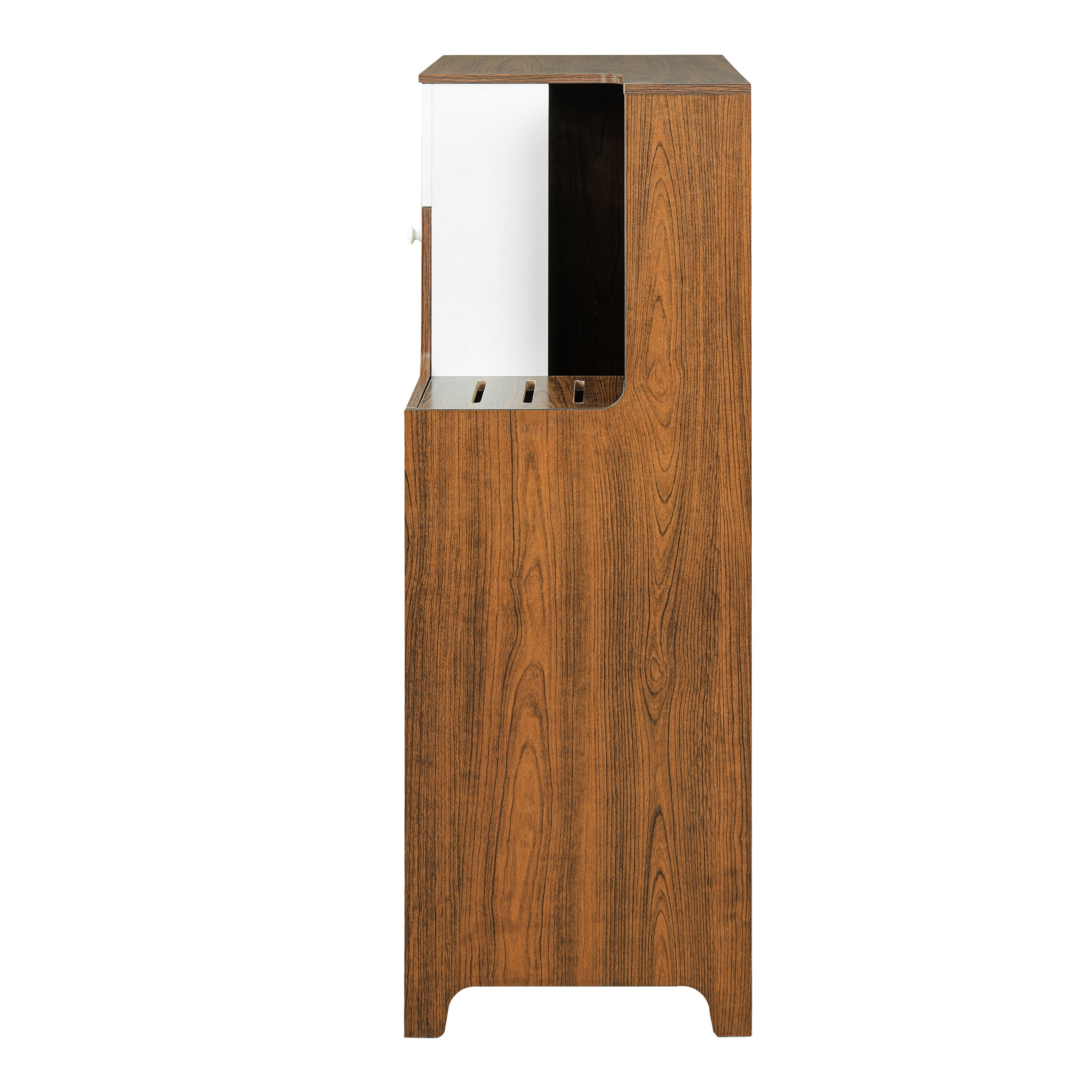 Modern 2-in-1 Cat Litter Box Enclosure, Brown Hidden Cat House Side Table with Storage, Ventilated Perforated Panel Pet Furniture, Heavy-Duty MDF Cabinet for 2 Small to Medium Cats