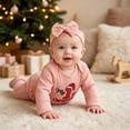 thumbnail image 5 of Nwiuh My First Christmas Baby Girl Outfit Newborn Onesie Embroidery Long Sleeve Romper Headband Fall Winter Clothes (Pink, 0-3 Months), 5 of 5