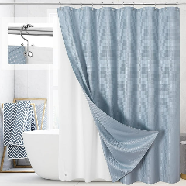 Juego de cortinas de ducha Craidlela 3 en 1, color azul niebla, impermeable