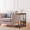 thumbnail image 4 of Sofa Side Table, Foldable End Table with Storage Basket, C Shaped Table with Wheels for Living Room Bedroom Small Spaces, Rustic Brown, 4 of 5