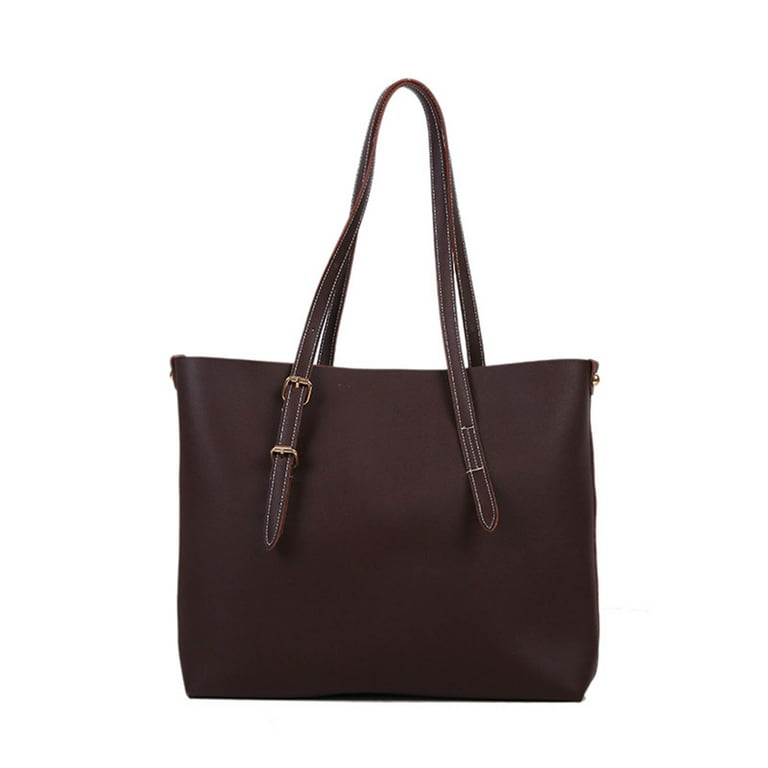 LA TALUS Single Shoulder Bag Large Capacity Top Handle Adjustable Zipper  Faux Leather Solid Color Women Tote Handbag for Work Dark Brown One Size