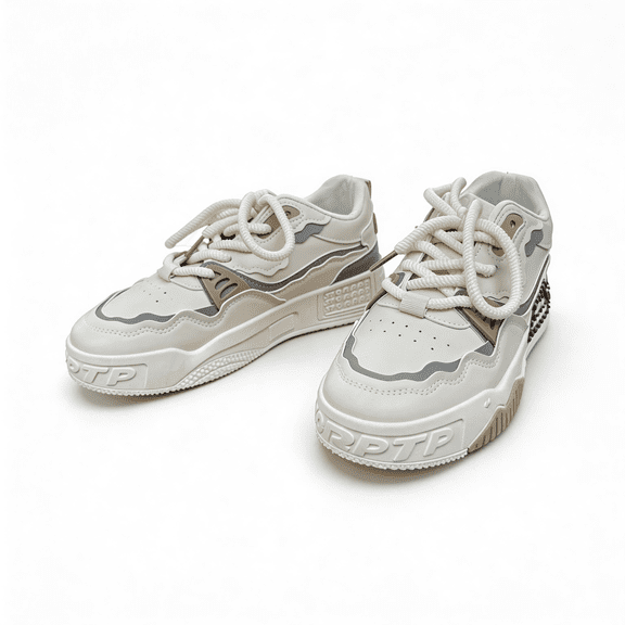 Men's Chunky Platform Sneakers, White Gray Leather Casual Walking Shoes, Non-Slip Fashion Dad Shoes with Thick Sole, Lightweight Comfortable Athletic Shoes for Daily Wear, Outdoor, Gym, Travel