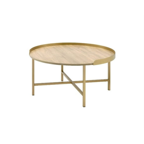 Mesa Casafoyer Mithea redonda de madera de roble dorado