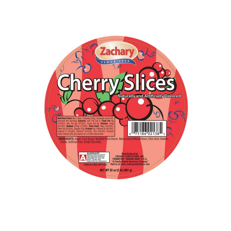 Zachary Cherry Slices, 32 oz. Tub, Jelly Candy Regular Size Pieces