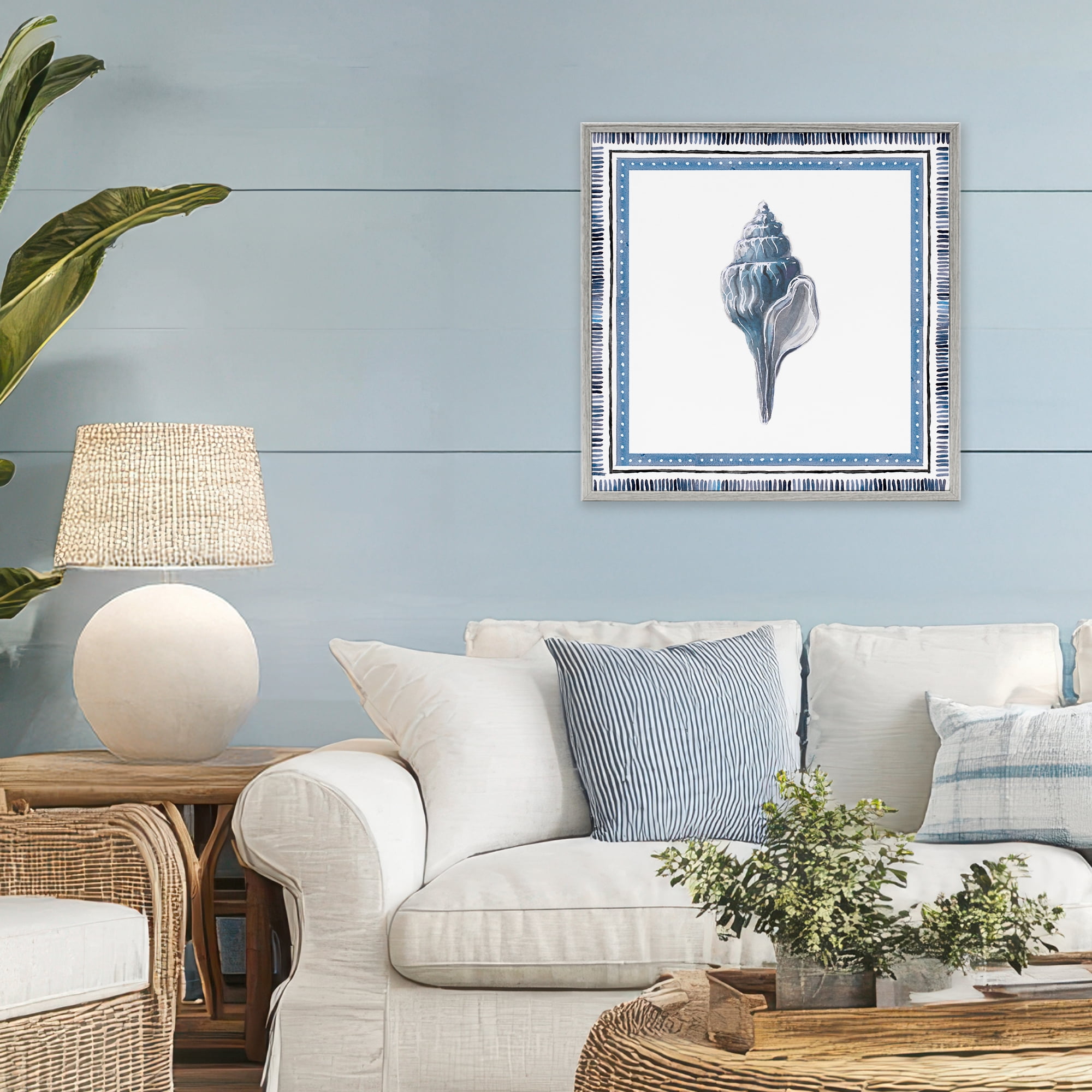 Stupell Industries Soft Blue Conch Shell Gray Framed Giclee Art, design by Lanie Loreth
